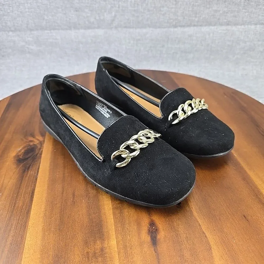 Comfortview Women's Size 7.5WW Thayer Slip On Flat With‎ Gold Chain Accent